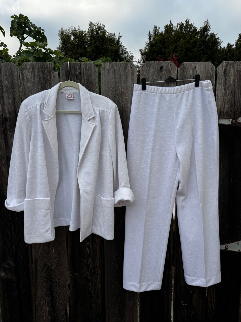 Vintage 80s Breezy White Knit Jacket & Elastic-Waist Trousers Matching Set
